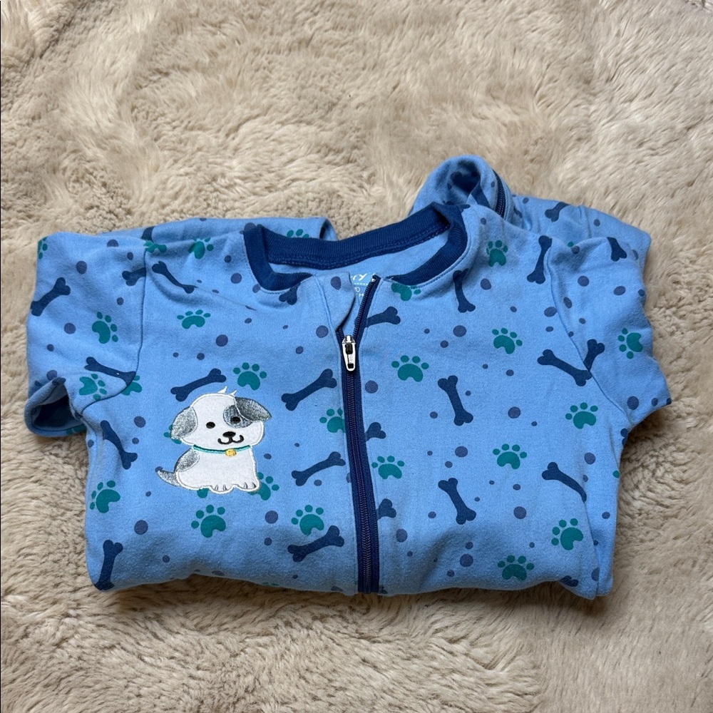 🍄24m Vintage Tuffy Blue Dog Print Baby Onesie like new
